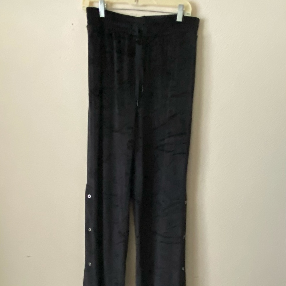 VICTORIAS SECRET WOMENS VELOUR DIAMANTE WIDE LEG SNAP LOUNGE PANTS SZ L/M BLK
